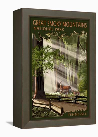Great Smoky Mountains, Tennessee - Pathway in Trees-Lantern Press-Framed Stretched Canvas