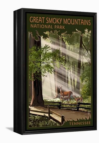 Great Smoky Mountains, Tennessee - Pathway in Trees-Lantern Press-Framed Stretched Canvas