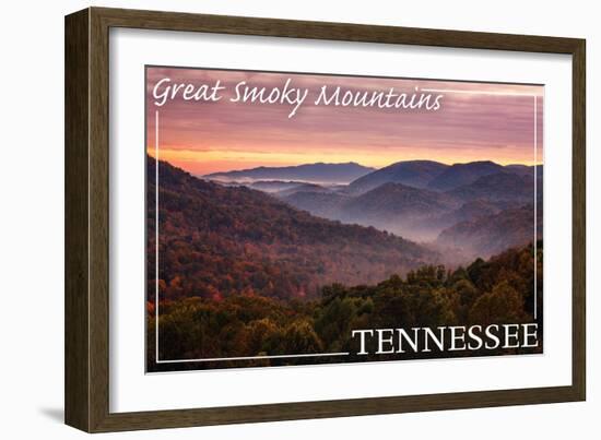 Great Smoky Mountains, Tennessee - Sunset-Lantern Press-Framed Art Print