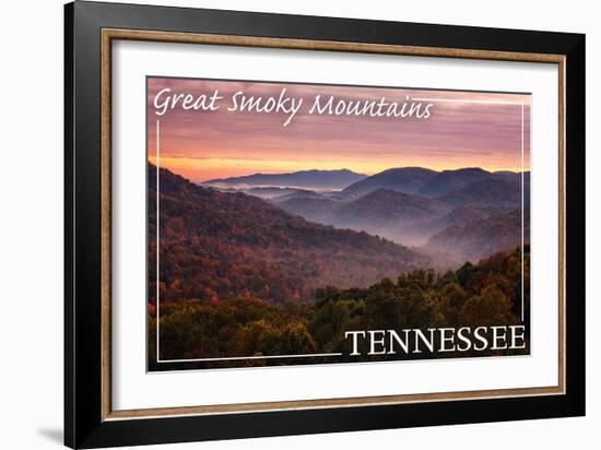 Great Smoky Mountains, Tennessee - Sunset-Lantern Press-Framed Art Print