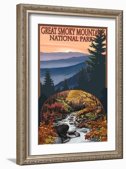 Great Smoky Mountains - Waterfall, c.2009-Lantern Press-Framed Art Print