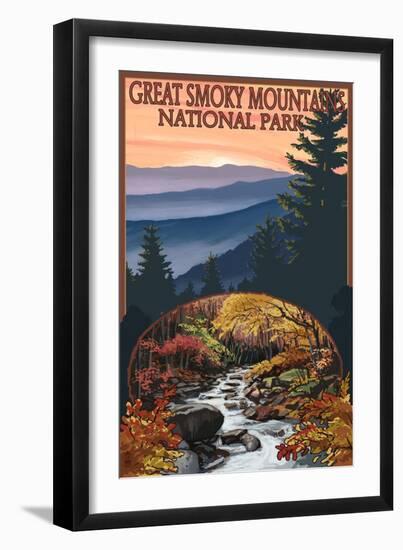 Great Smoky Mountains - Waterfall, c.2009-Lantern Press-Framed Art Print