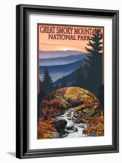 Great Smoky Mountains - Waterfall, c.2009-Lantern Press-Framed Art Print