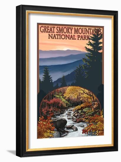 Great Smoky Mountains - Waterfall, c.2009-Lantern Press-Framed Art Print