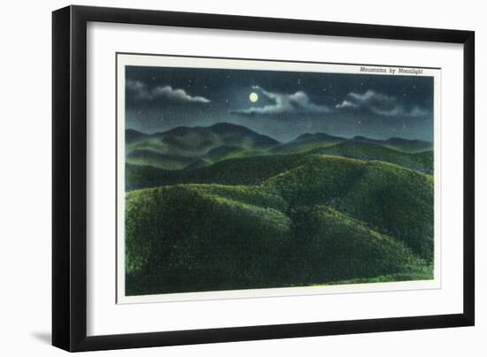 Great Smoky Mts. Nat'l Park, Tn - View of the Mountains in the Moonlight, c.1940-Lantern Press-Framed Art Print