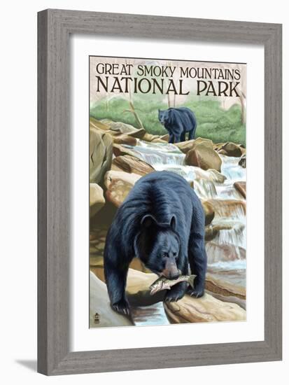 Great Smoky Mts. National Park, TN, Black Bear Fishing-Lantern Press-Framed Art Print