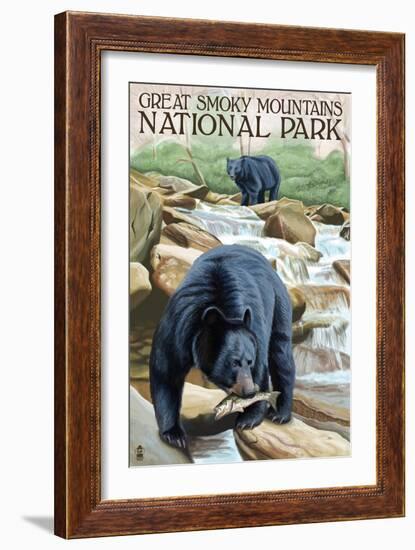 Great Smoky Mts. National Park, TN, Black Bear Fishing-Lantern Press-Framed Art Print