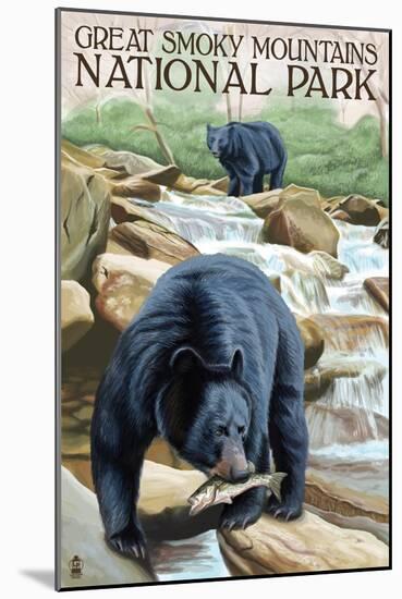 Great Smoky Mts. National Park, TN, Black Bear Fishing-Lantern Press-Mounted Art Print