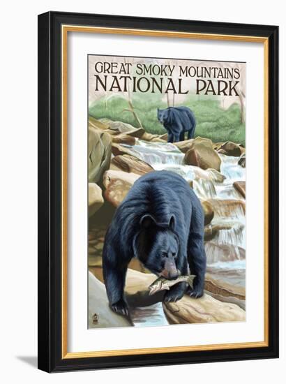 Great Smoky Mts. National Park, TN, Black Bear Fishing-Lantern Press-Framed Art Print