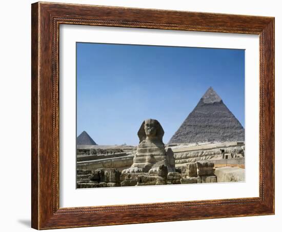 Great Sphinx and Pyramid of Khephren and Menkaure (to left) 4th dynasty, Giza, Egypt-null-Framed Photographic Print