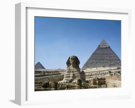 Great Sphinx and Pyramid of Khephren and Menkaure (to left) 4th dynasty, Giza, Egypt-null-Framed Photographic Print