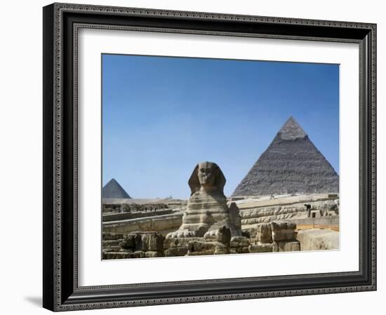 Great Sphinx and Pyramid of Khephren and Menkaure (to left) 4th dynasty, Giza, Egypt-null-Framed Photographic Print
