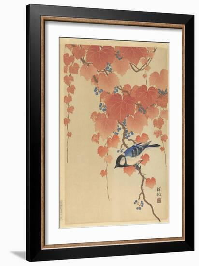 Great Tit on Paulownia Branch, 1925-36-Ohara Koson-Framed Art Print