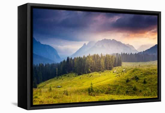 Great View of the Foggy Peak Cresta Di Enghe in Sappada. Dolomites Pesarine, South Tyrol. Location-Leonid Tit-Framed Premier Image Canvas