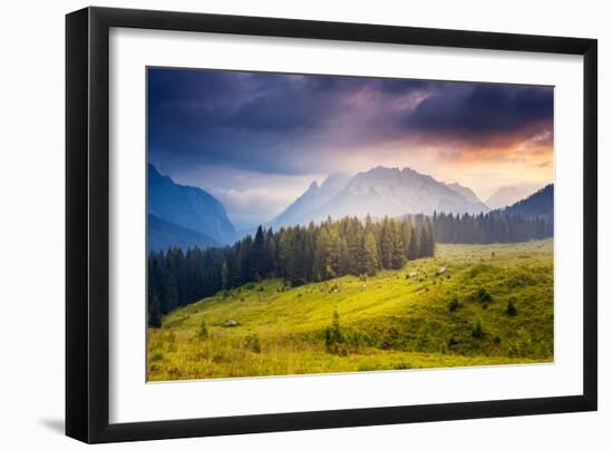Great View of the Foggy Peak Cresta Di Enghe in Sappada. Dolomites Pesarine, South Tyrol. Location-Leonid Tit-Framed Photographic Print