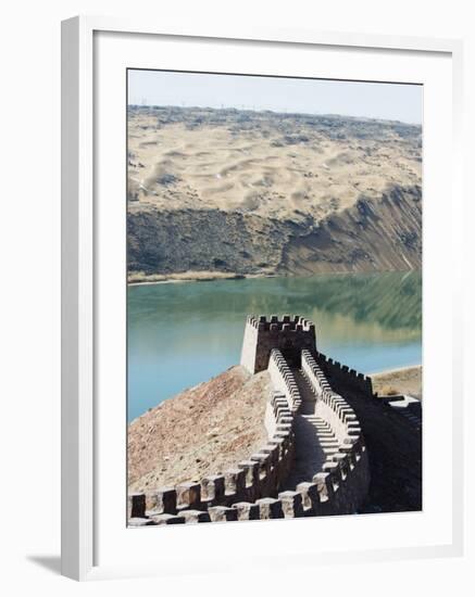 Great Wall of China, and the Yellow River in the Tengger Desert at Shapotou Near Zhongwei-Christian Kober-Framed Photographic Print