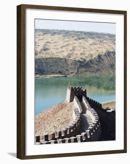 Great Wall of China, and the Yellow River in the Tengger Desert at Shapotou Near Zhongwei-Christian Kober-Framed Photographic Print