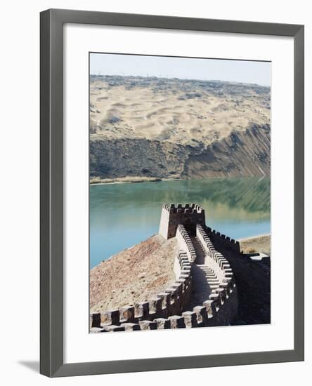 Great Wall of China, and the Yellow River in the Tengger Desert at Shapotou Near Zhongwei-Christian Kober-Framed Photographic Print