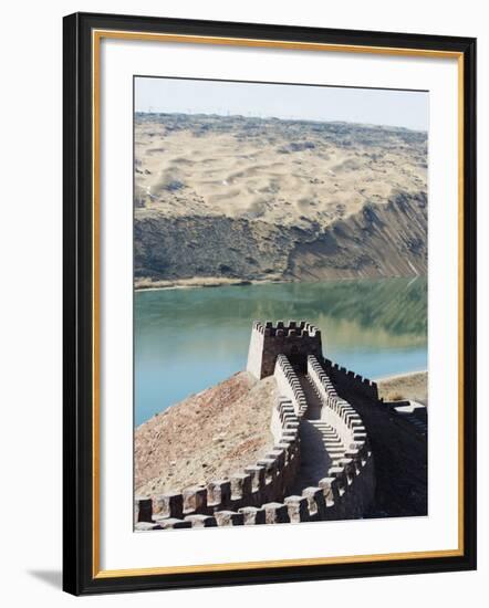 Great Wall of China, and the Yellow River in the Tengger Desert at Shapotou Near Zhongwei-Christian Kober-Framed Photographic Print