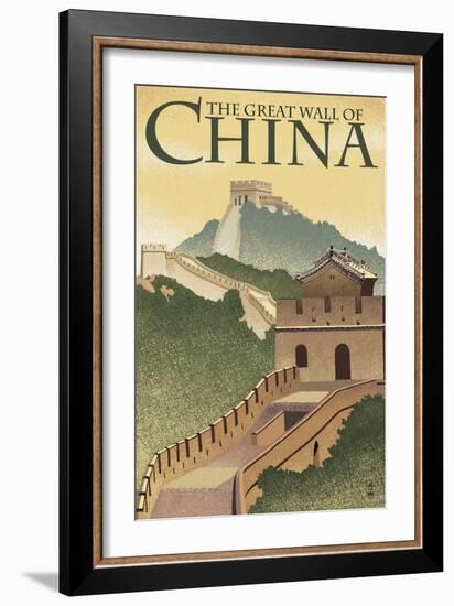 Great Wall of China - Lithograph Style-Lantern Press-Framed Art Print