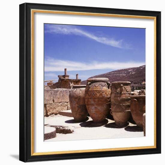 Greece: Carved Stone Pots on Archaeological Site, Knossos, Aegean Island of Crete-null-Framed Photographic Print