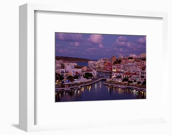 Greece, Crete, Agios Nikolaos, Lake Voulismeni, Dusk-Catharina Lux-Framed Photographic Print