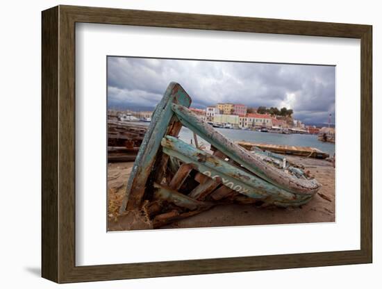 Greece, Crete, Chania, Harbour, Boat Wreck-Catharina Lux-Framed Photographic Print