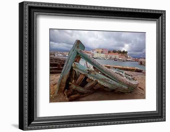 Greece, Crete, Chania, Harbour, Boat Wreck-Catharina Lux-Framed Photographic Print