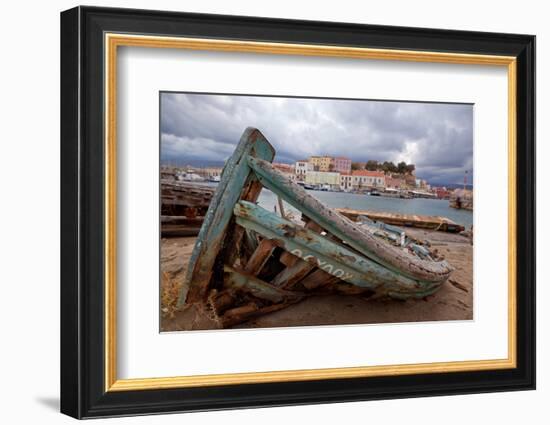 Greece, Crete, Chania, Harbour, Boat Wreck-Catharina Lux-Framed Photographic Print