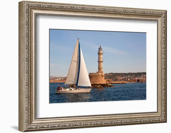 Greece, Crete, Chania, Port Entrance, Sailboat-Catharina Lux-Framed Photographic Print