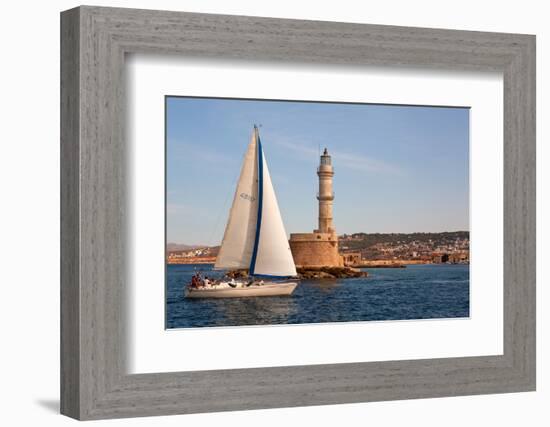 Greece, Crete, Chania, Port Entrance, Sailboat-Catharina Lux-Framed Photographic Print