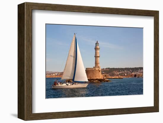Greece, Crete, Chania, Port Entrance, Sailboat-Catharina Lux-Framed Photographic Print