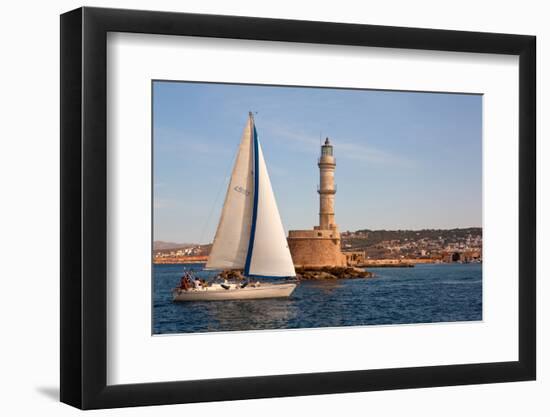 Greece, Crete, Chania, Port Entrance, Sailboat-Catharina Lux-Framed Photographic Print