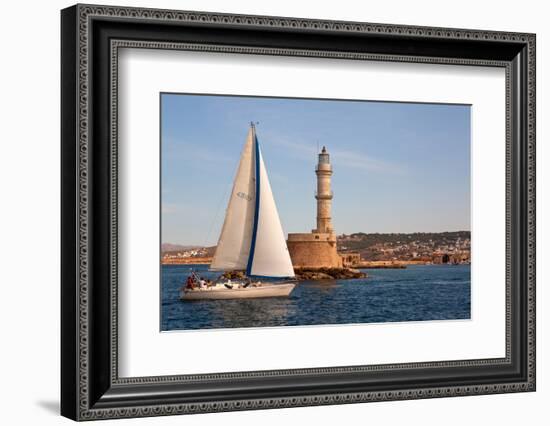 Greece, Crete, Chania, Port Entrance, Sailboat-Catharina Lux-Framed Photographic Print