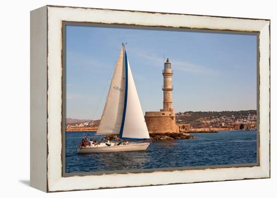 Greece, Crete, Chania, Port Entrance, Sailboat-Catharina Lux-Framed Premier Image Canvas