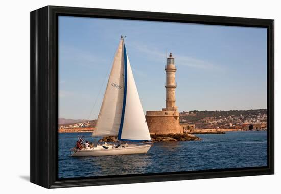 Greece, Crete, Chania, Port Entrance, Sailboat-Catharina Lux-Framed Premier Image Canvas