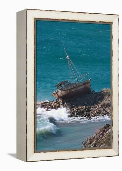 Greece, Crete, Coast, Fishing Cutter, Stranded-Carl-Werner Schmidt-Luchs-Framed Premier Image Canvas