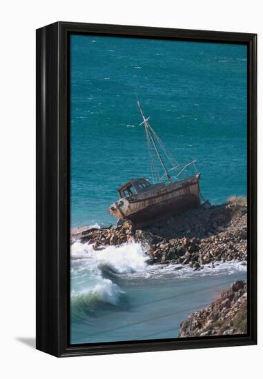 Greece, Crete, Coast, Fishing Cutter, Stranded-Carl-Werner Schmidt-Luchs-Framed Premier Image Canvas