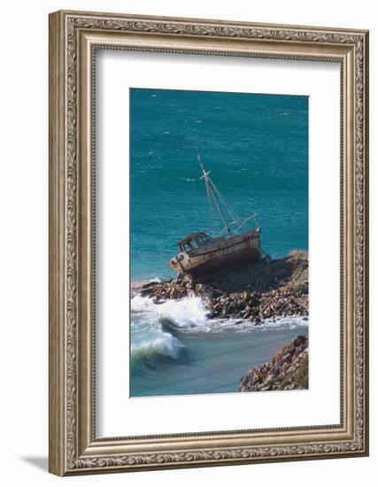 Greece, Crete, Coast, Fishing Cutter, Stranded-Carl-Werner Schmidt-Luchs-Framed Photographic Print