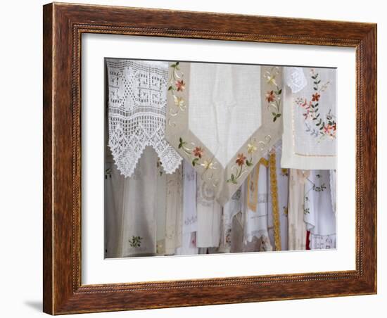 Greece, Crete. Lace and embroidery in shop in town of Kritsa. Lasithi Region.-Scott Smith-Framed Photographic Print