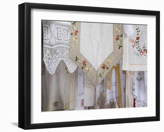 Greece, Crete. Lace and embroidery in shop in town of Kritsa. Lasithi Region.-Scott Smith-Framed Photographic Print