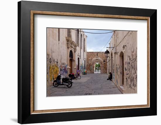 Greece, Crete, Rethimnon, Lane with Graffiti-Catharina Lux-Framed Photographic Print