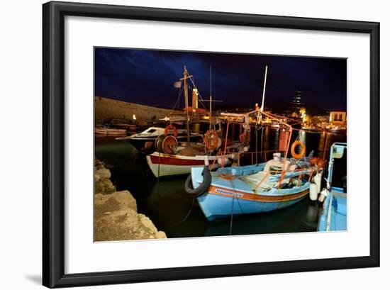 Greece, Crete, Rethimnon, Venetian Harbour, Fishing Boats, Evening-Catharina Lux-Framed Photographic Print