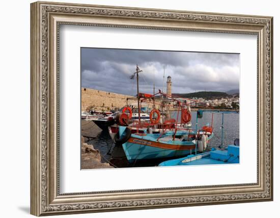 Greece, Crete, Rethimnon, Venetian Harbour, Fishing Boats-Catharina Lux-Framed Photographic Print