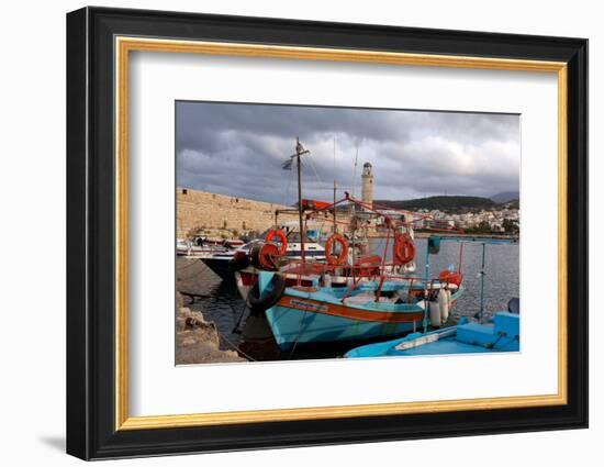 Greece, Crete, Rethimnon, Venetian Harbour, Fishing Boats-Catharina Lux-Framed Photographic Print