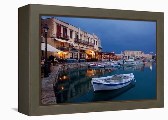 Greece, Crete, Rethimnon, Venetian Harbour, Illuminated, in the Evening-Catharina Lux-Framed Premier Image Canvas