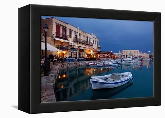 Greece, Crete, Rethimnon, Venetian Harbour, Illuminated, in the Evening-Catharina Lux-Framed Premier Image Canvas