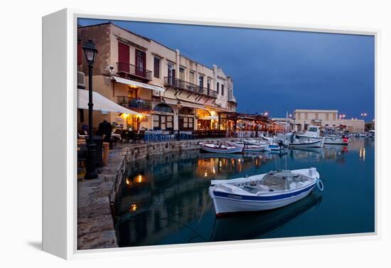 Greece, Crete, Rethimnon, Venetian Harbour, Illuminated, in the Evening-Catharina Lux-Framed Premier Image Canvas