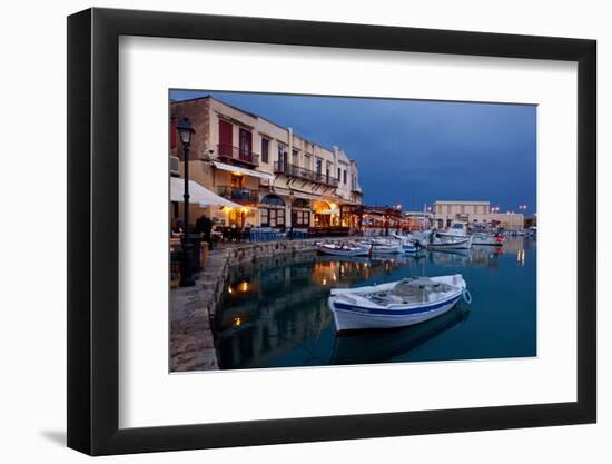 Greece, Crete, Rethimnon, Venetian Harbour, Illuminated, in the Evening-Catharina Lux-Framed Photographic Print