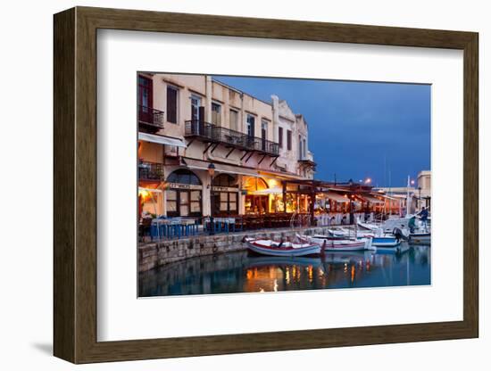 Greece, Crete, Rethimnon, Venetian Harbour, Illuminated, in the Evening-Catharina Lux-Framed Photographic Print